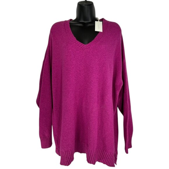 Z SUPPLY Autumn Oversize VNeck Sweater Sz L Magenta Pink Tunic Cotton Knit Blend - Picture 2 of 9